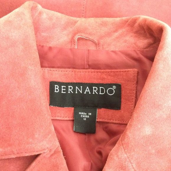Bernardo Double Breasted Suede Leather Jacket Size 12 Women Long Sleeve Button - Picture 7 of 13